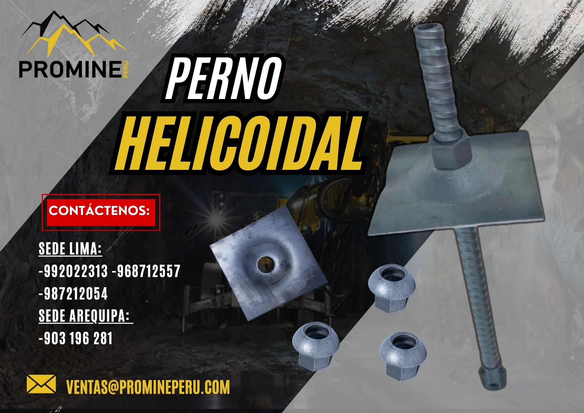 PERNO HELICOIDAL BARRA DE ACERO-PLACA-TUERCA PROMINE PERÚ